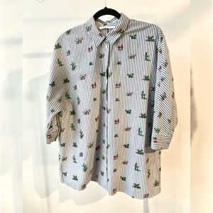 Zara striped shirt with cactus and succulent prints size M